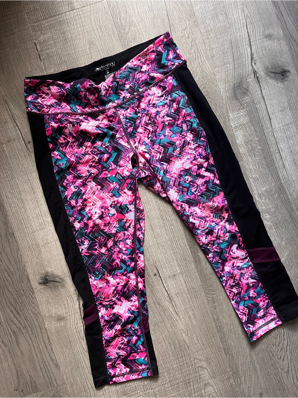 Ideology Pink Multi-Pattern Capri Leggings with Black Side Panels